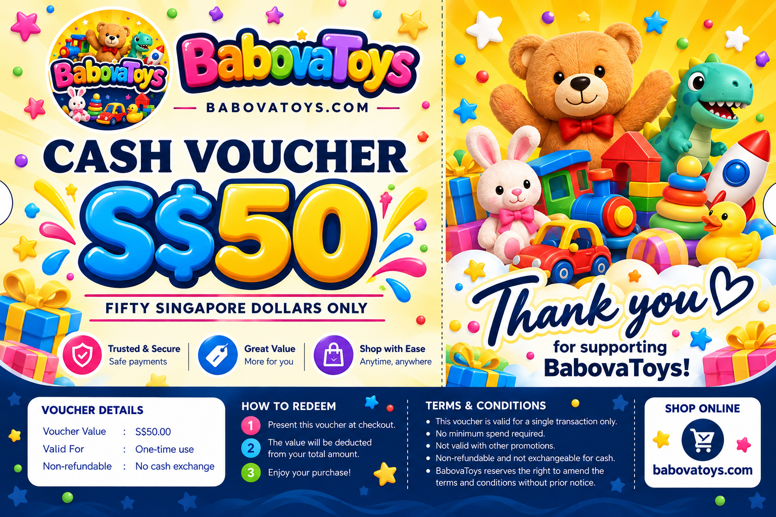 BabovaToys.com S$50 cash voucher
